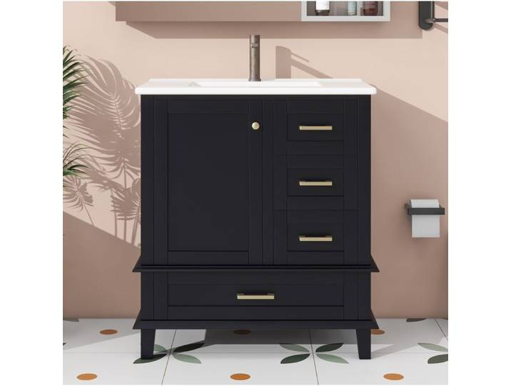 Meuble Vasque Noir 76 cm Meuble Salle De Bain FloraGrace Pour Salle De Bain Vasque Ceramique Integree 76x46x83 5cm