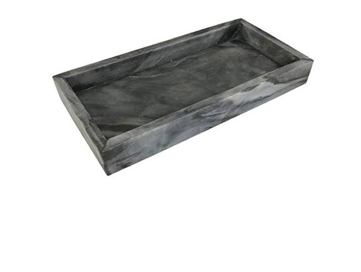 Marmortablett - Tablett aus grauem Marmor - Marble Tray - Dekotablett - Serviertablett - rechteckig - Marmoroptik - dunkelgrau - 15x30x4cm