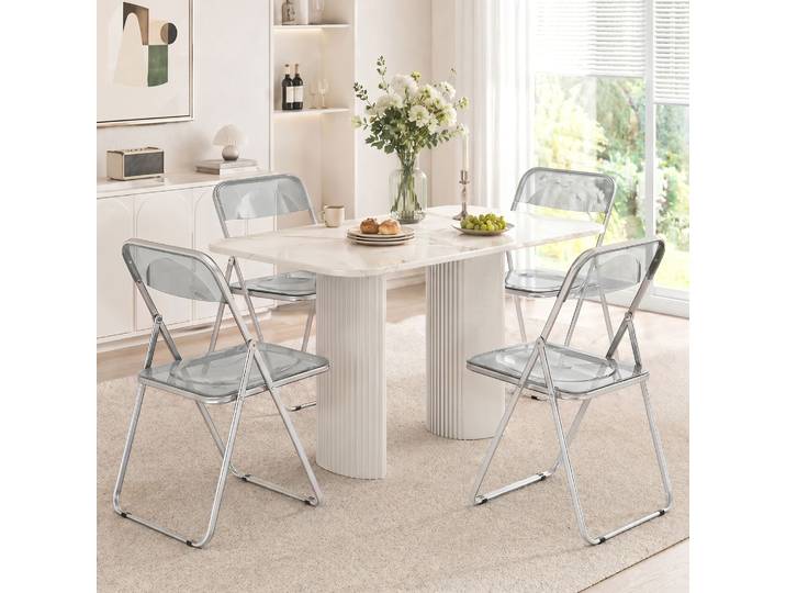 HOMCOM Chaises Pliantes Acrylique Transparent Gris Set de 4