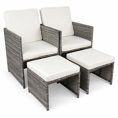4-tlg Gartenstuhl Rattan Fußauflage Hocker Raloso