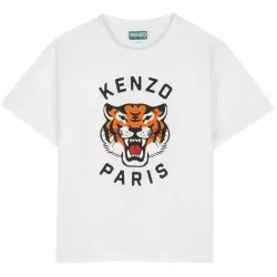 Kenzo Kids Unisex für Kinder. K62051 Tiger T-Shirt weiß (14Y= 162cm), Lässig, Baumwolle, Kurzarm, Kinderbekleidung