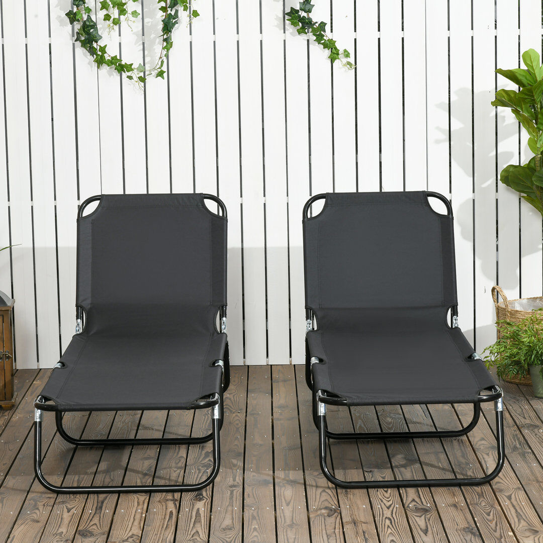 Dakota Fields Brenisha Folding Sun Loungers Set of 2 Outdoor Day Bed Black 28cm H X 56cm W X 188cm L