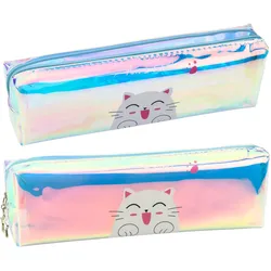 Kinder-Schulmäppchen Holografisch Mit Katze Blau 21x6cm
