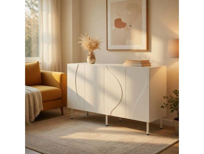 CollaHausse Buffet Moderne Portes Incurvées 3D Sans Poignées Pieds Métal