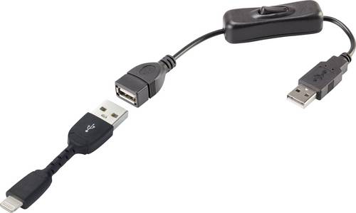 Renkforce USB-Kabel USB 2.0 USB-A Stecker, Apple Lightning Stecker 0.30m Schwarz inkl. Ein/Aus-Schalter, vergoldete Steckkontakte