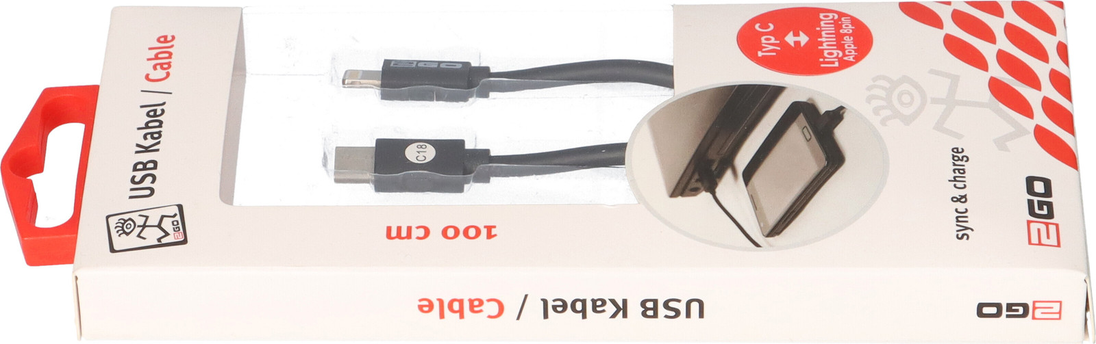 2GO USB-datakabel Type-C 3.1 naar Lightning, 1 meter, wit