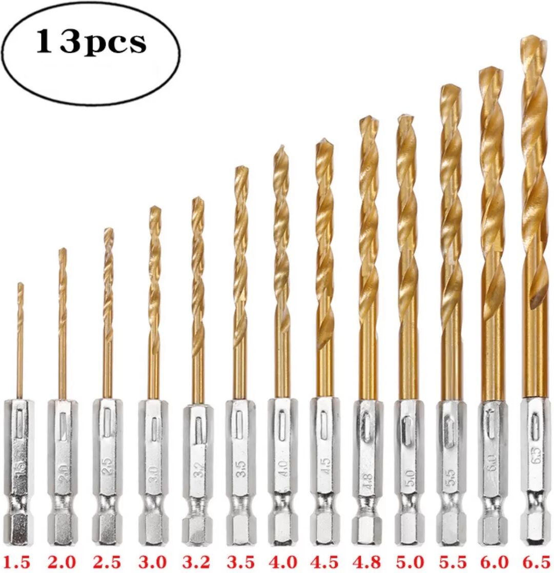 INF 13-teiliges Sechskant-Spiralbohrer-Set (1,5-6,5 mm) - HSS, Gold