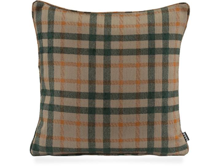 Dekokissen H.O.C.K. Charles , bunt (dunkelgrün, orange, kariert), B:50cm H:10cm L:50cm, Obermaterial: 66% Polyester, 34% Polyacryl. Füllung: 100% Polyester, Dekokissen_Sitzkissen_Kissenhüllen, Dekokissen, Karo, Weihnachten, britisch, inkl. Füllung, Bezug mit Reißverschluss
