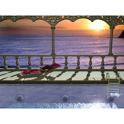 Fototapete PAPERMOON "Pool am Meer", bunt, B:3m L:2,23m, Vlies, Tapeten