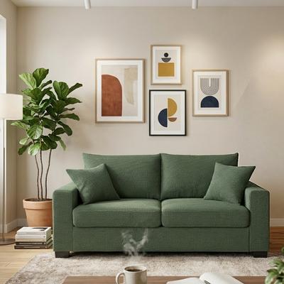 Ostweer Dark Green Comfortable Upholstered Sofa Couch with 2 Throw Pillows, Loveseat 2 Seater Sofa Couch Accent Sofa Couch