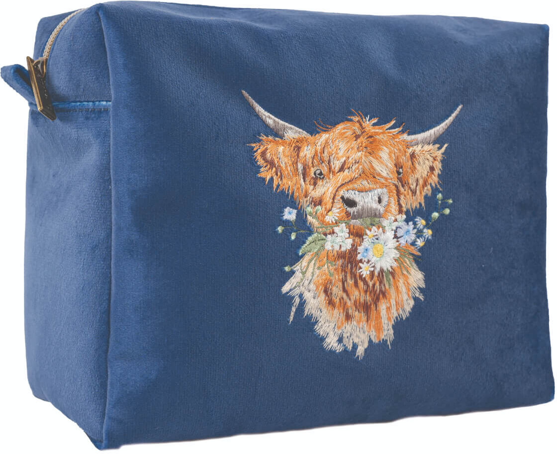 Wrendale Designs by Hannah Dale Embroidered Cosmetic Bag - Daisy Coo - Highland Cow