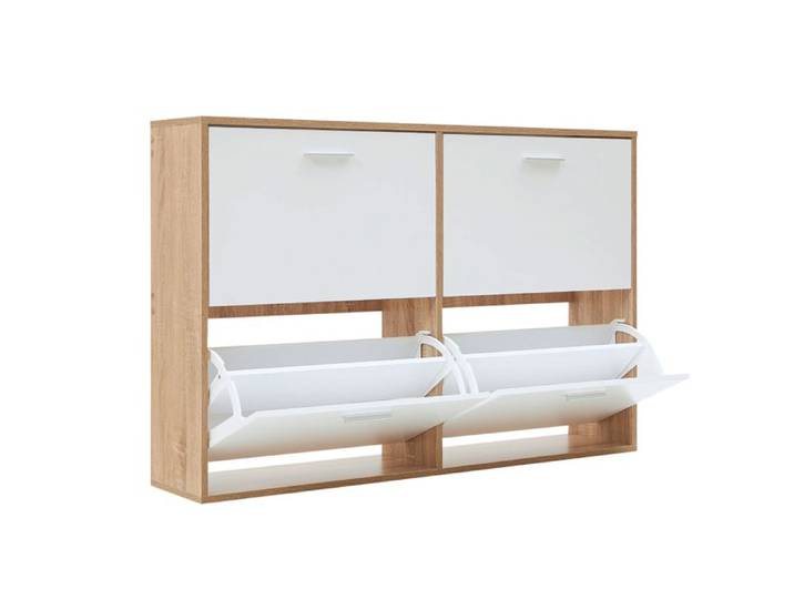 CASABEL Meuble à Chaussures 24 paires Console moderne Grande capacité Portes Blanches Cadre Bois Clair