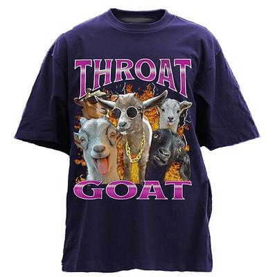Herren Kurzarm Grafik T-Shirt mit 'THROAT GOAT' Wortwitz Lustiges Ziegen Design