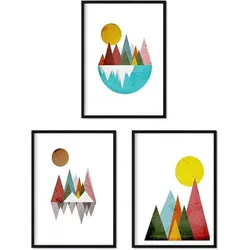 POSTER Set Mit 3 Berglandschaften In Pastelltönen A3 Rahmenlos