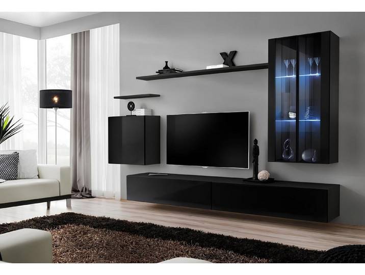 Xlmoebel Wohnwand Luxuriöse schwarze Holzmöbel für Ihr Wohnzimmer mit Sideboard, (6-St), Made in Europa