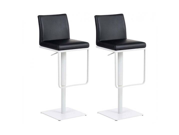 CLP Barhocker 2er Set Lederlook Schwarz, Metall, 42x86x44 cm, Esszimmer, Barmöbel, Barhocker
