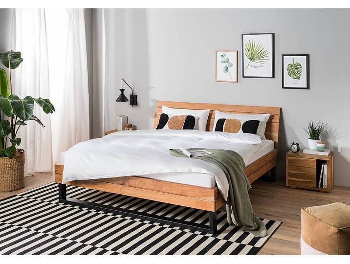 Lit en bois massif Nabb 160 x 200cm Acacia massif verni Marron/Acacia Acacia