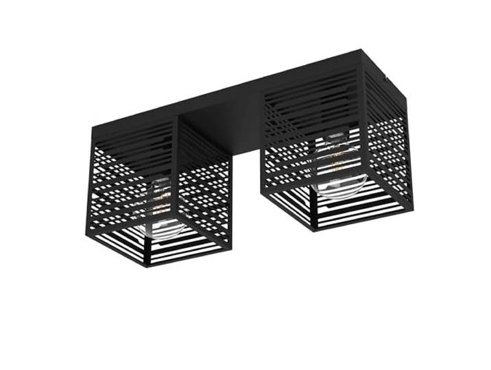 Eglo Luminaire plafonnier Piedritas\, lampe de plafond rectangulaire au style vintage et industriel\, lampe de salon minimaliste en acier noir\, douille E27\, 52 x 18 cm