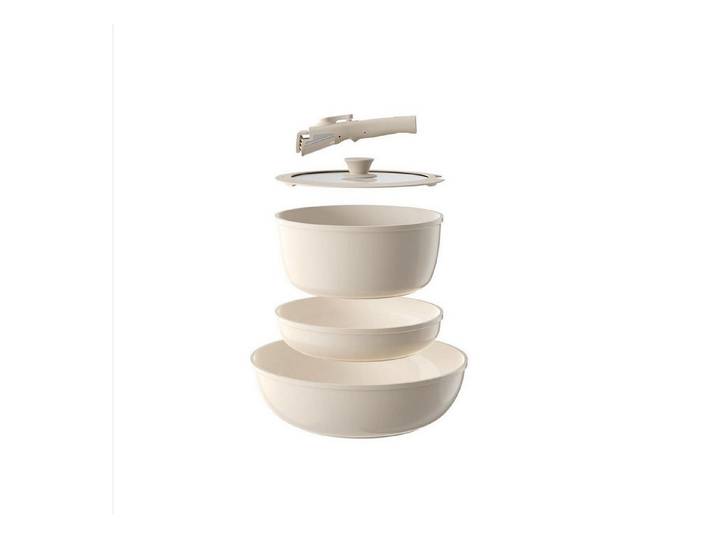 LuxusKollektion Topf-Set Kochgeschirr-Set abnehmbare Griffe Keramik Creme Weiß