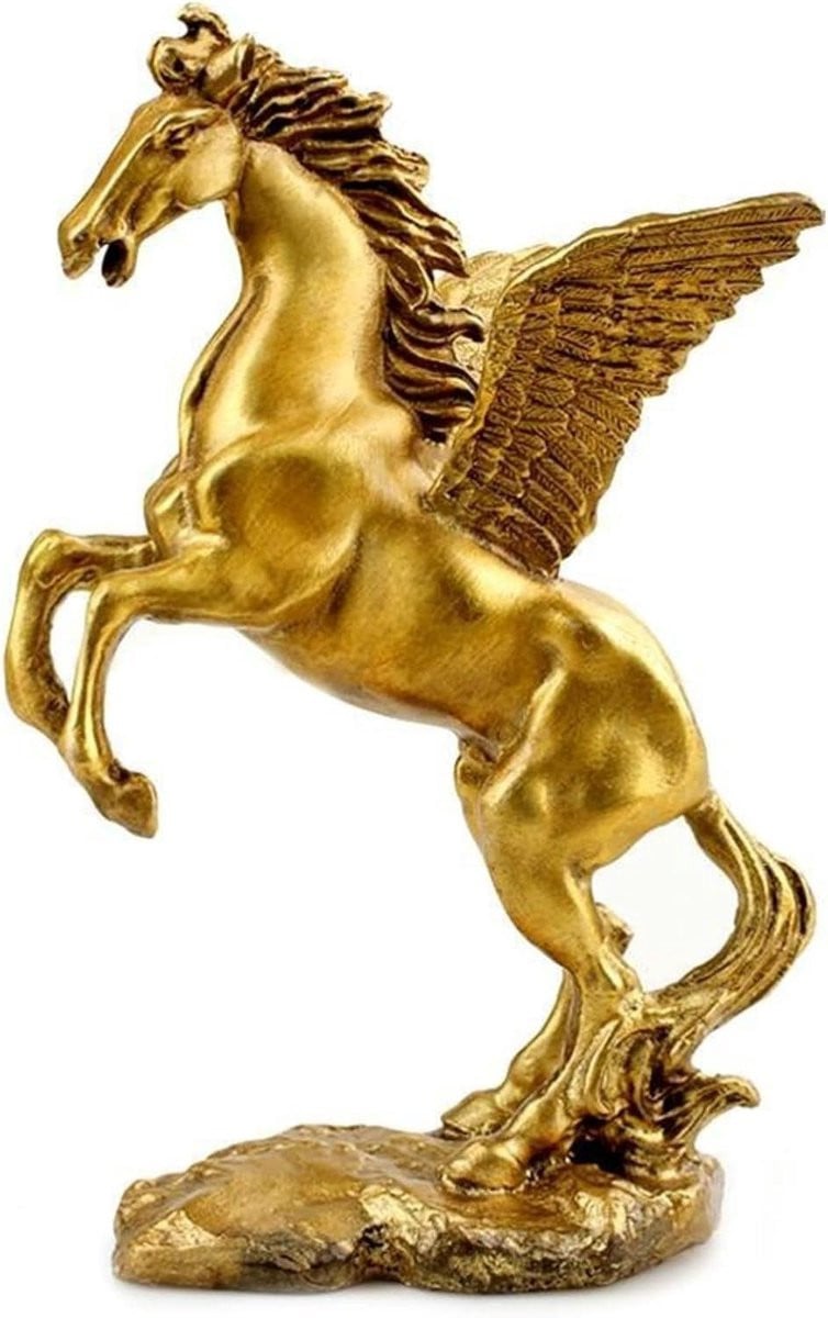 Messing Paard Sculptuur - Goudkleurig Dierenriem Standbeeld voor Woonkamer Decoratie - Hoogte: 16.5 cm