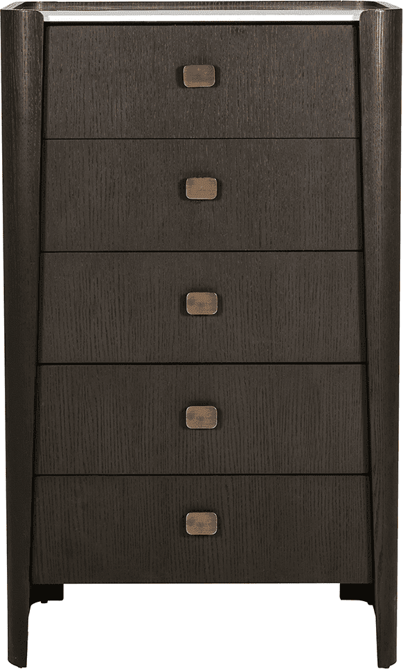 Adalynn Deep Brown Wooden 5 Drawer Chest with Faux Marble Top