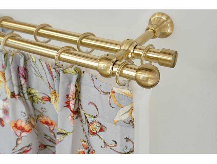 Gardinenstange GARESA ANDREA , gold (mattmessingfarben), L:160cm Ø:20mm, Metall, Gardinenstangen, Gardinenstange, Vorhanggarnitur, verlängerbar, Endknopf Kugel kurz, mit Ringen