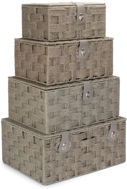 Bloomsbury Market Paper Rope 4 Piece Lidded Storage Basket Set Grey