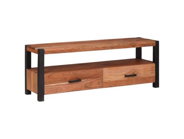 SKTQYQO TV-Schrank braun 110 x 30 x 40 cm Massivholz Akazienholz Flott-Regale, leichtgängige Schubladen, quadratische Beine, mattes Finish, Maserung und modernes Wohnzimmer