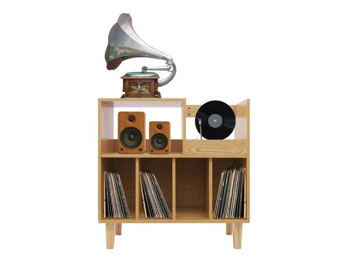 Rangement pour Disques Vinyles avec Étagères - MEUBLE ETAGERE en Plaque Multicouche pour Vinyles - 82.6x80x40cm - Couleur de Bois