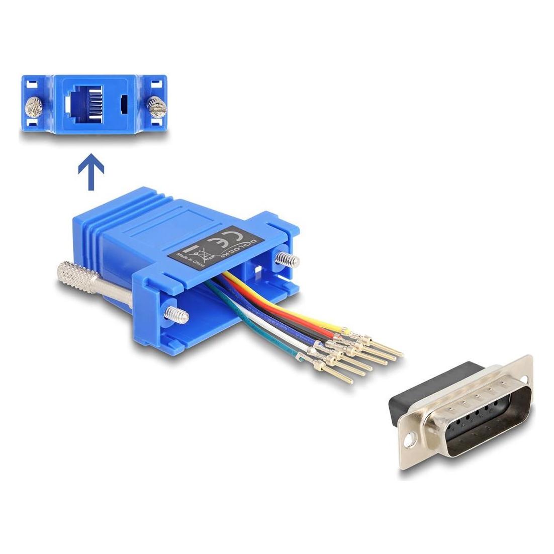 Delock 67085 - D-Sub 15 Pin Stecker zu RJ12 Buchse Montagesatz blau (67085)