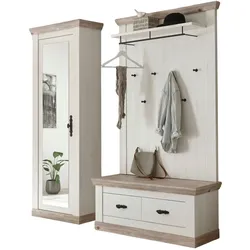GARDEROBENKOMBINATION Pinie weiß, Oslo Pinie Landhaus, Garderobe Set 3-tlg., 190 x 201 cm