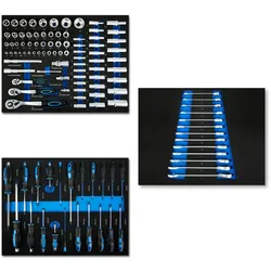 EBERTH Multitool Set 114 Teile, für Werkzeugwagen, Schaumstoffeinleger, Hartmetall, ergonomische Griffe, blau
