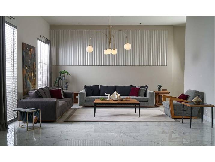 JVmoebel Sofa Elegantes graues Polstersofa im Stoff-Look für modernes Wohnen, Set 3 Teile, Made in Europa