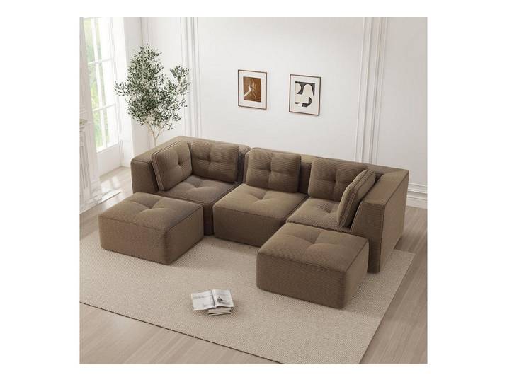 LuxusKollektion Ecksofa Sektionssofa Ecksofa modular Cordsofa Sitzfläche Braun 2C1S+2O