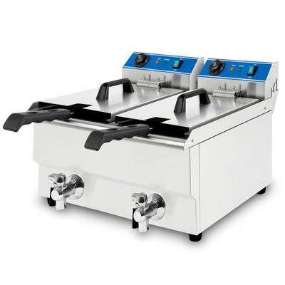 VERTES Doppelt Friteuse aus Edelstahl 2x 16 Liter Fassungsvermögen, 60-200°C, 2x 3000W, 2x 230V, Kaltzonenprinzip, leichte Reinigung, Gastro Fritöse