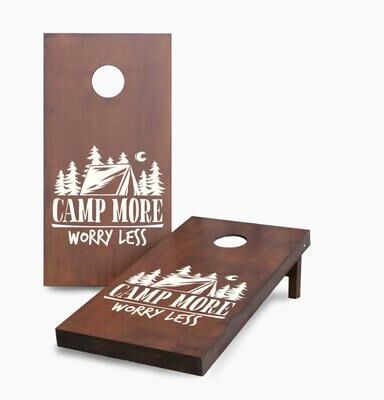 Skip's Garage Stained Camp More Worry Less Cornhole Boards