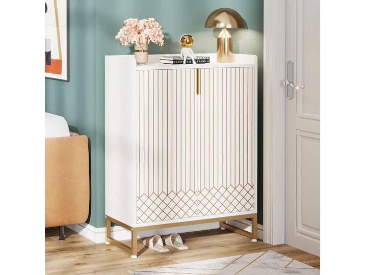 Tribesigns-Armoires à chaussures blanches avec portes, meuble de rangement en bois T1 à 5 niveaux pour chambre, couloir, salon