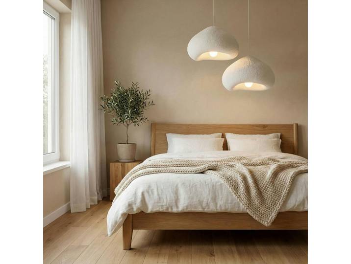 Suspension salon blanche design organique 2 abat-jour NOXIS
