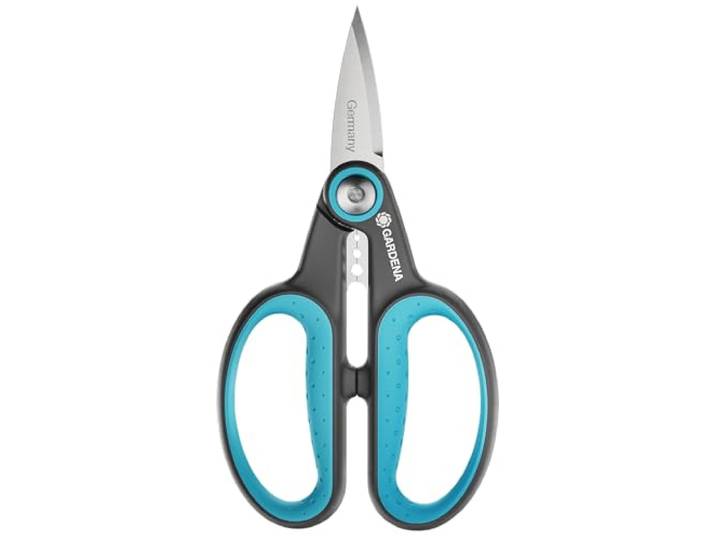 Gardena HerbCut : Ciseaux à herbes en acier inoxydable pour couper les herbes ligneuses\, lame de 52 mm\, manches en plastique recyclé\, avec fonction défoliation pour le romarin par exemple (12214-20)