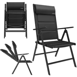 GARMIO® Gartenstuhl Balkonstuhl FLORENZ schwarz, 7-fach verstellbar, klappbar, inkl. Nackenkissen, für Terrasse