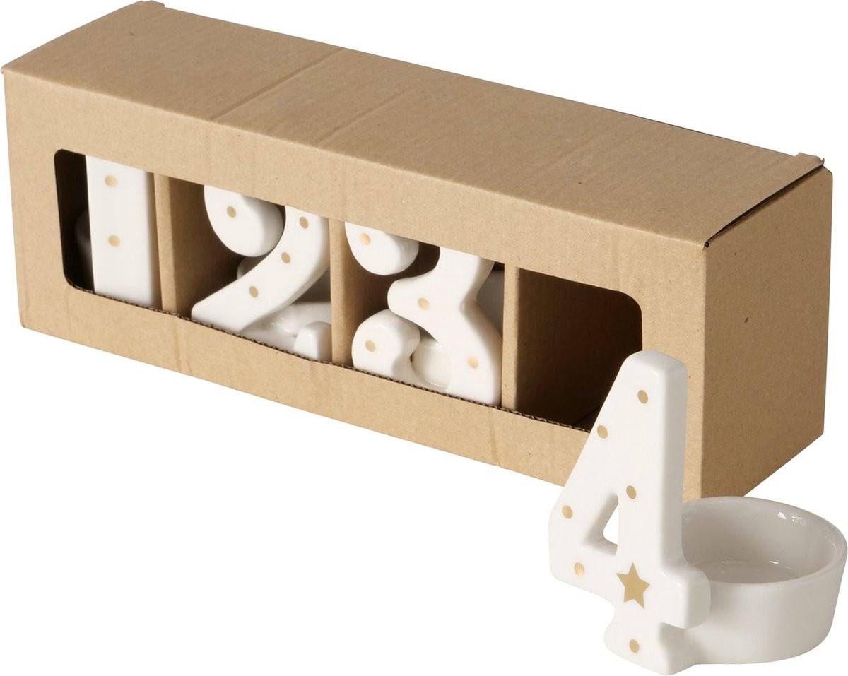 Boltze Porseleinen Adventskaarsenhouder Set van 4 - Wit