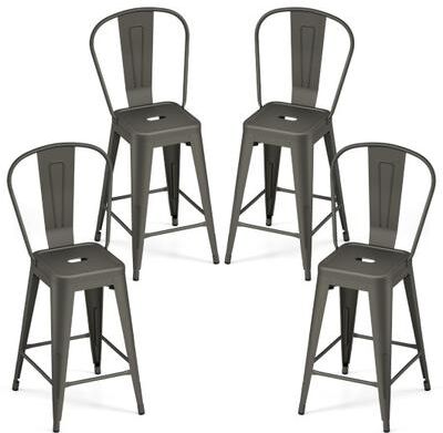 Costway Set of 4 Metal Bar Stools with Backrests and Footrests-Gun Metal