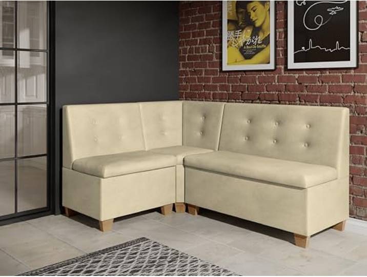 JKG Meble Eckbank fur Essizmmer - Eckbank Küche mit Aufbewahrungsbehälter - Modern Sitzecke Küche - Stoff Velours - gepolsterte Rückenlehne - Beige - Monolith 04-130x170 cm