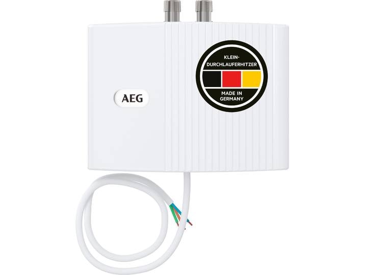 Klein-Durchlauferhitzer AEG HAUSTECHNIK MTD 650 für Handwaschbecken, 6,5 kW, ohne Stecker, Starkstrom- 400V , weiß, B:19cm H:14,3cm T:8,2cm, Durchlauferhitzer, Klein-Durchlauferhitzer, hydraulisch, sofort lauwarmes Wasser (ca. 35C)