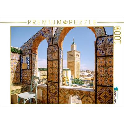 CALVENDO Puzzle Café Panoramique und Große Moschee in Tunis | 1000 Teile Lege-Größe 64 × 48 cm Foto-Puzzle für glückliche Stunden