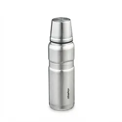 Relaxdays Trinkflasche Edelstahl, auslaufsicher, Kalt- & Heißgetränke, Vakuum Isolierflasche 500 ml, mit Becher, silber