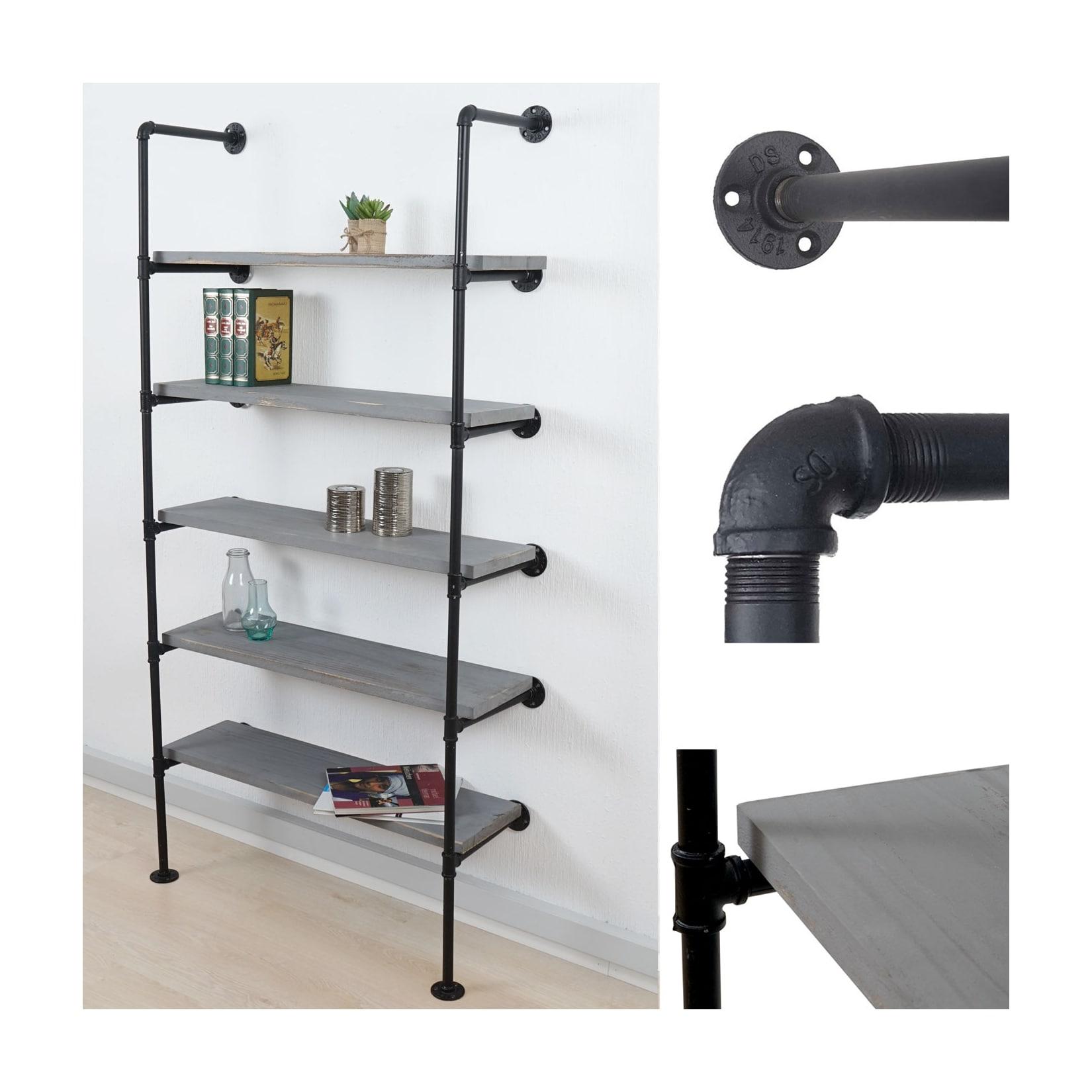 Standregal MCW-C45, Wohnregal Bücherregal Ablageregal, Industriedesign Holz Metall, 165x80x28cm ~ grau