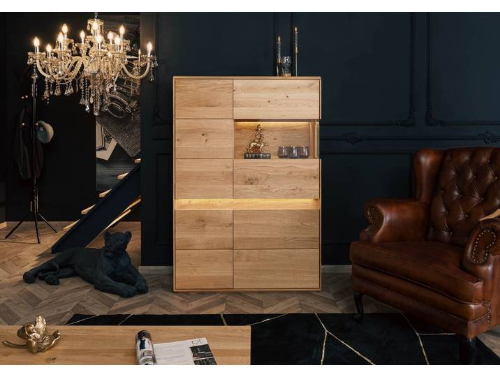 Highboard Wildeiche inkl. LED 103x43,5x152 natur geölt CARDIFF #120