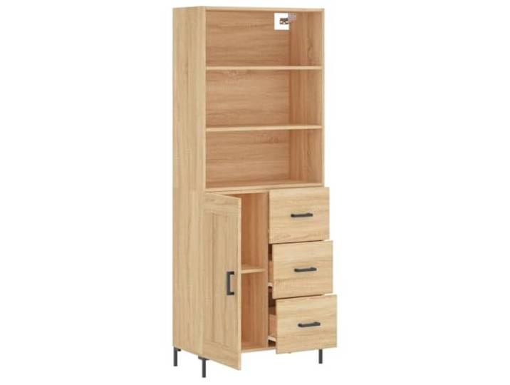 Kaorsrow Highboard Sonoma-Eiche 69,5x34x180 cm Holzwerkstoff 2-teilig Formschöner Mehrzweckschrank für Wohnzimmer und Flur mit stabiler Metallbasis und großzügigen Fächern.