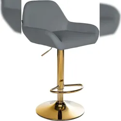 Décoshop26 - Barhocker x1 mit Fußstütze und niedriger Rückenlehne modernes Design grauer PVC-Sitz goldfarbenes Metallgestell 10_0006149